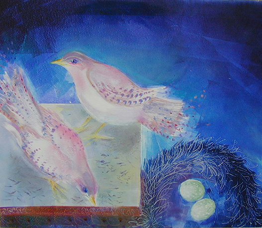 Julie Allen Artist Bird with nasturtium